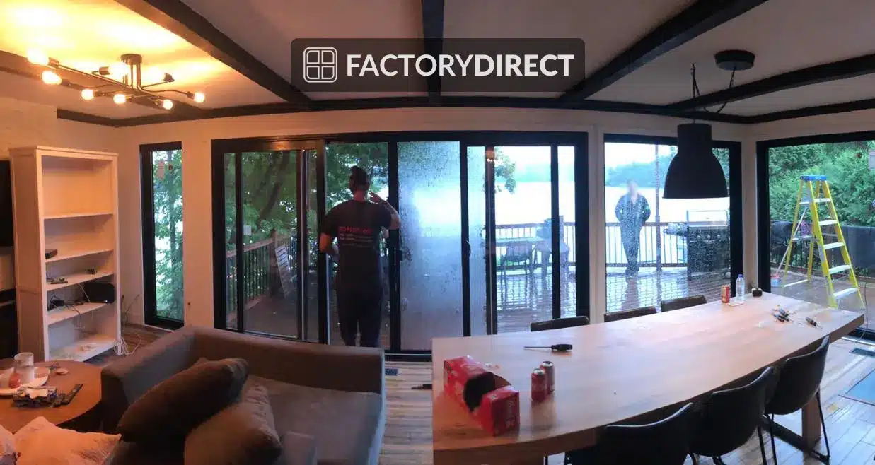 Big Patio door installation exiting a backyard with waterfront